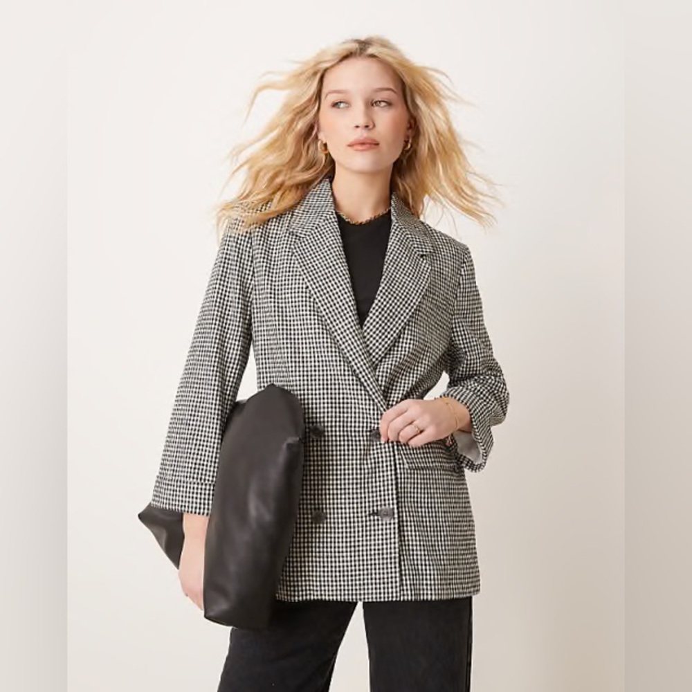 Abercrombie and Fitch Double Breasted Houndstooth Blazer Oversized Women’s L - Picture 2 of 7